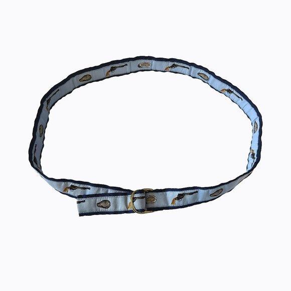 Knot Belt Oyster Shooter Ribbon Belt XL Light Blue Gun Shell Pattern Preppy Golf - Picture 3 of 4